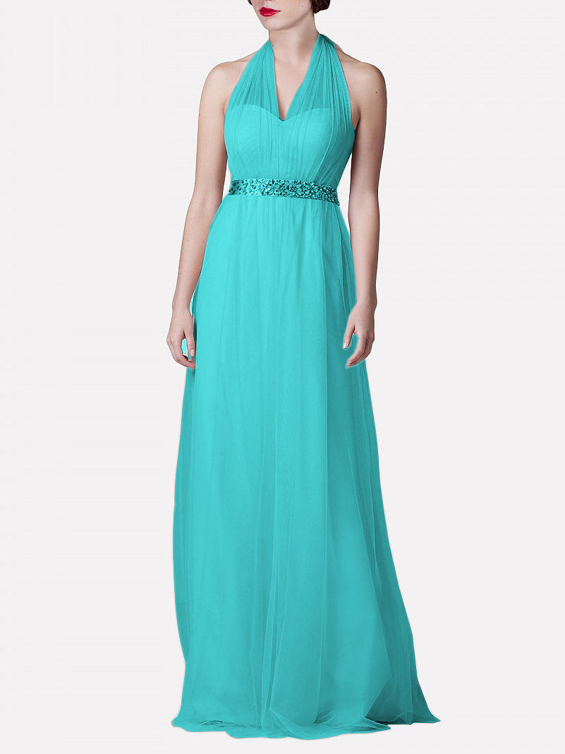 Tulle Column Convertible Sleeveless Bridesmaid Dress-MB0117921