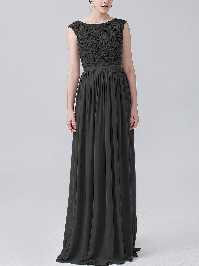 Lace Column Scoop Neck Sleeveless Bridesmaid Dress-MB0118227