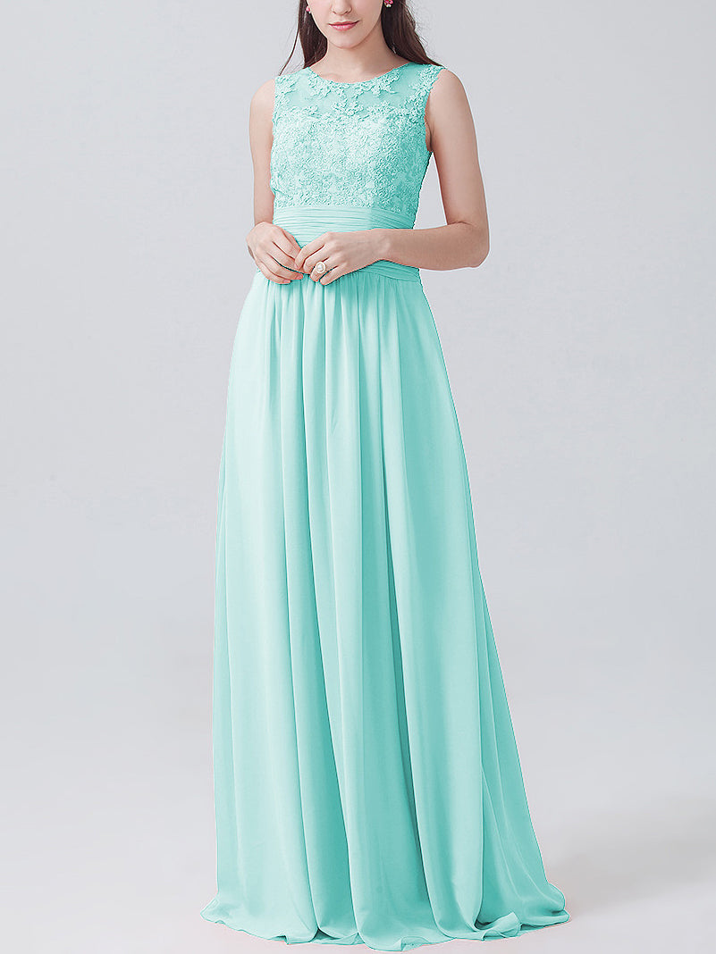 Lace Column Sweetheart Sleeveless Bridesmaid Dress-MB0118228