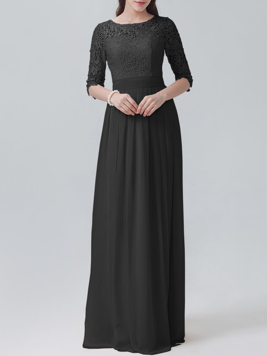 Lace Column Sweetheart 3/4-length Sleeve Bridesmaid Dress-MB0118248