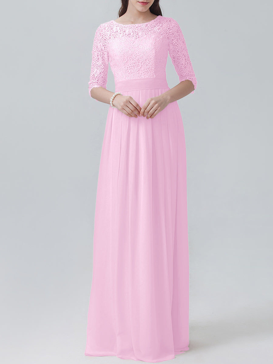 Lace Column Sweetheart 3/4-length Sleeve Bridesmaid Dress-MB0118248