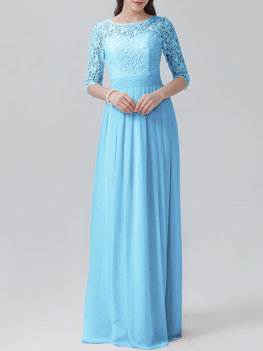 Lace Column Sweetheart 3/4-length Sleeve Bridesmaid Dress-MB0118248