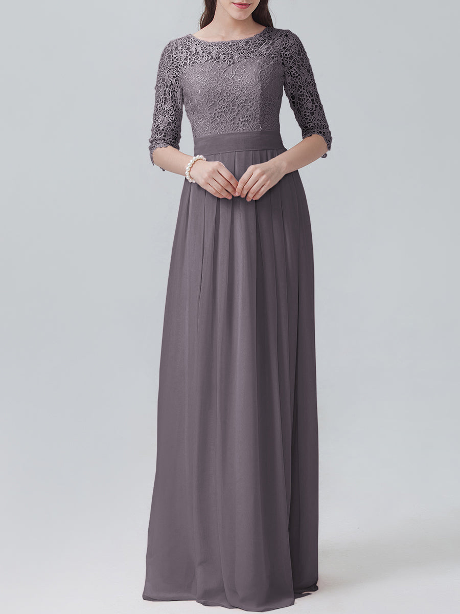 Lace Column Sweetheart 3/4-length Sleeve Bridesmaid Dress-MB0118248