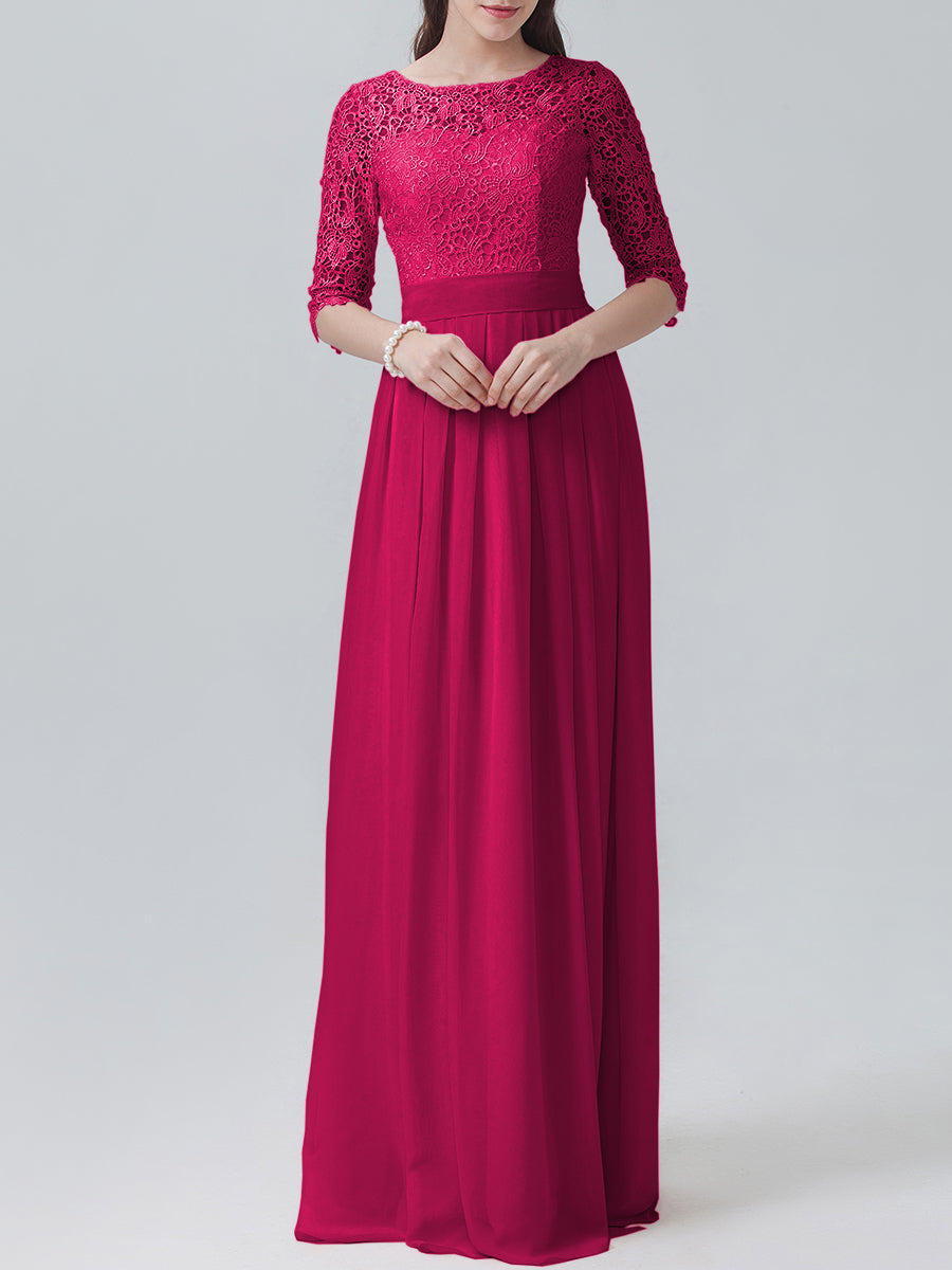 Lace Column Sweetheart 3/4-length Sleeve Bridesmaid Dress-MB0118248