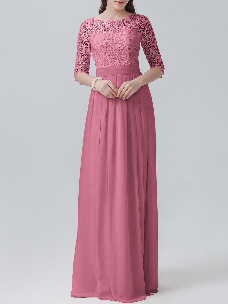 Lace Column Sweetheart 3/4-length Sleeve Bridesmaid Dress-MB0118248