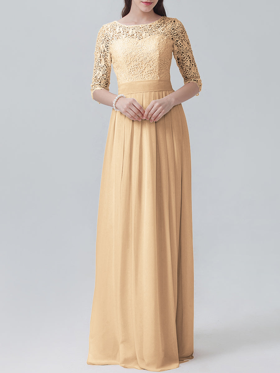 Lace Column Sweetheart 3/4-length Sleeve Bridesmaid Dress-MB0118248