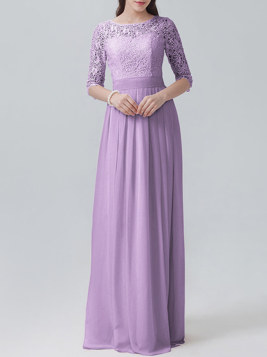 Lace Column Sweetheart 3/4-length Sleeve Bridesmaid Dress-MB0118248