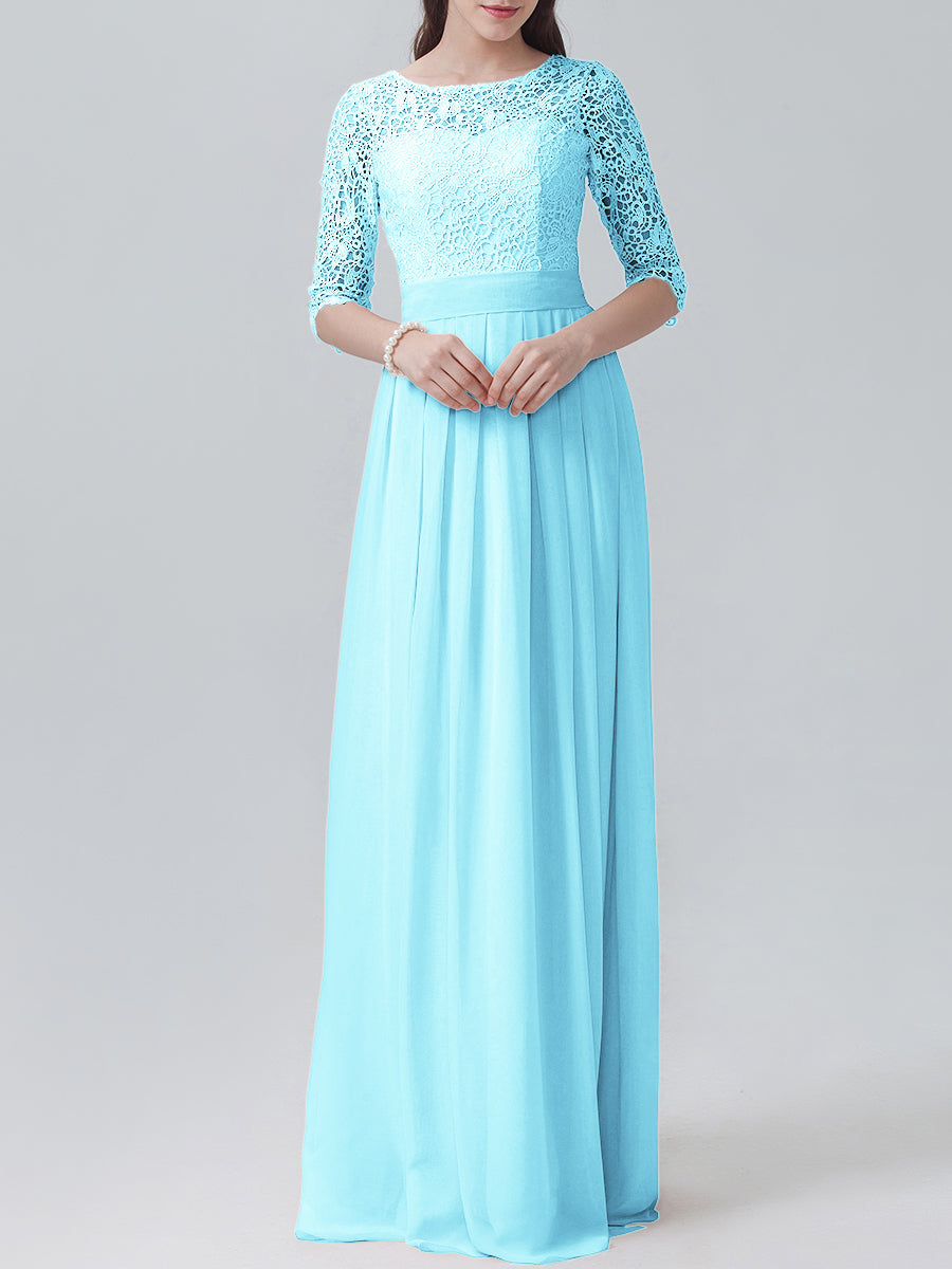 Lace Column Sweetheart 3/4-length Sleeve Bridesmaid Dress-MB0118248