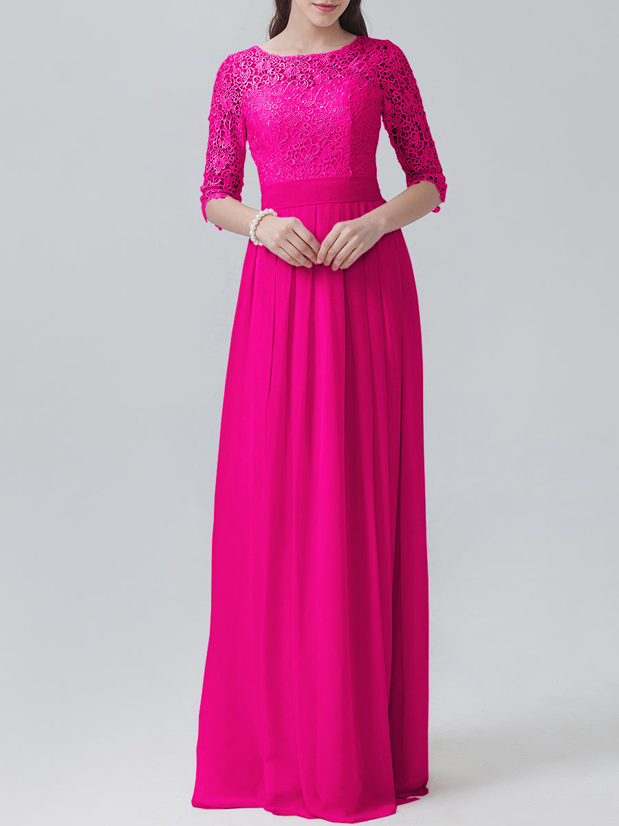 Lace Column Sweetheart 3/4-length Sleeve Bridesmaid Dress-MB0118248