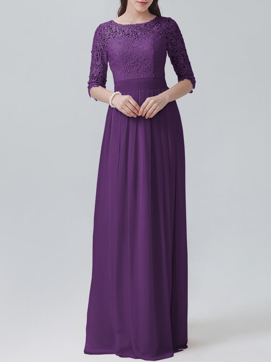 Lace Column Sweetheart 3/4-length Sleeve Bridesmaid Dress-MB0118248