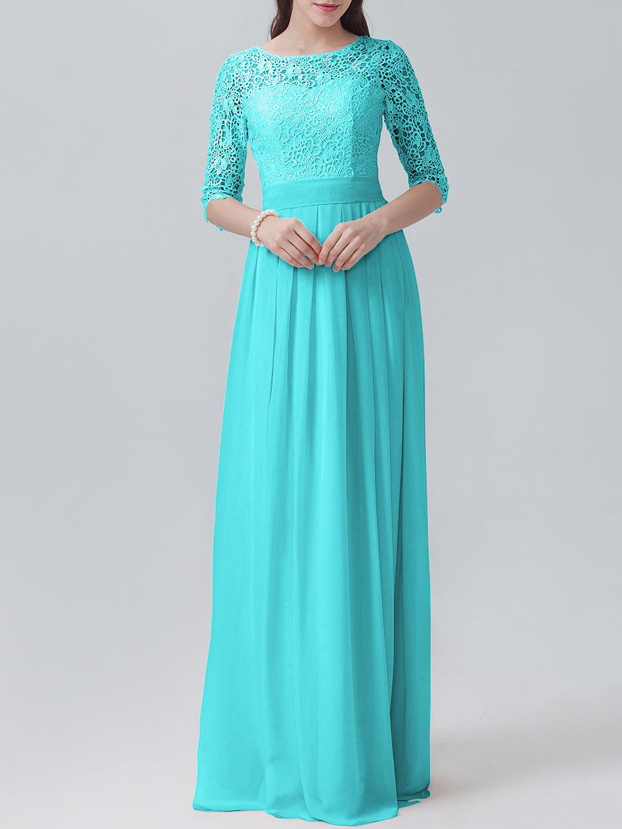 Lace Column Sweetheart 3/4-length Sleeve Bridesmaid Dress-MB0118248