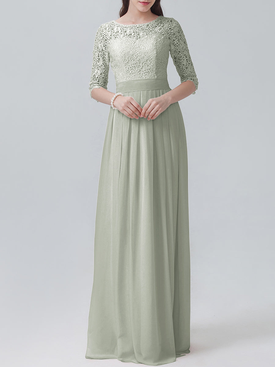 Lace Column Sweetheart 3/4-length Sleeve Bridesmaid Dress-MB0118248