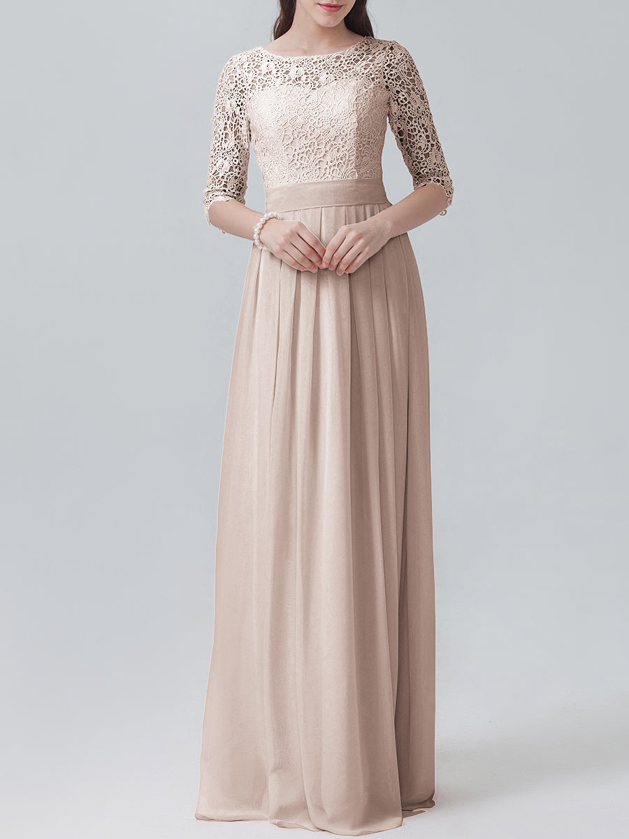 Lace Column Sweetheart 3/4-length Sleeve Bridesmaid Dress-MB0118248