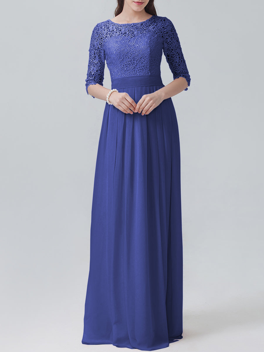 Lace Column Sweetheart 3/4-length Sleeve Bridesmaid Dress-MB0118248