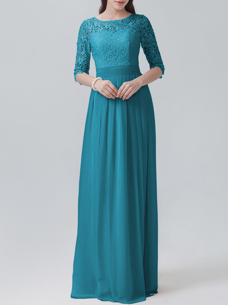 Lace Column Sweetheart 3/4-length Sleeve Bridesmaid Dress-MB0118248