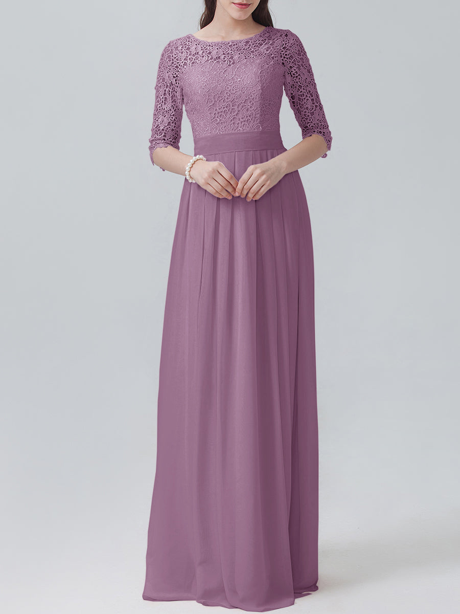 Lace Column Sweetheart 3/4-length Sleeve Bridesmaid Dress-MB0118248