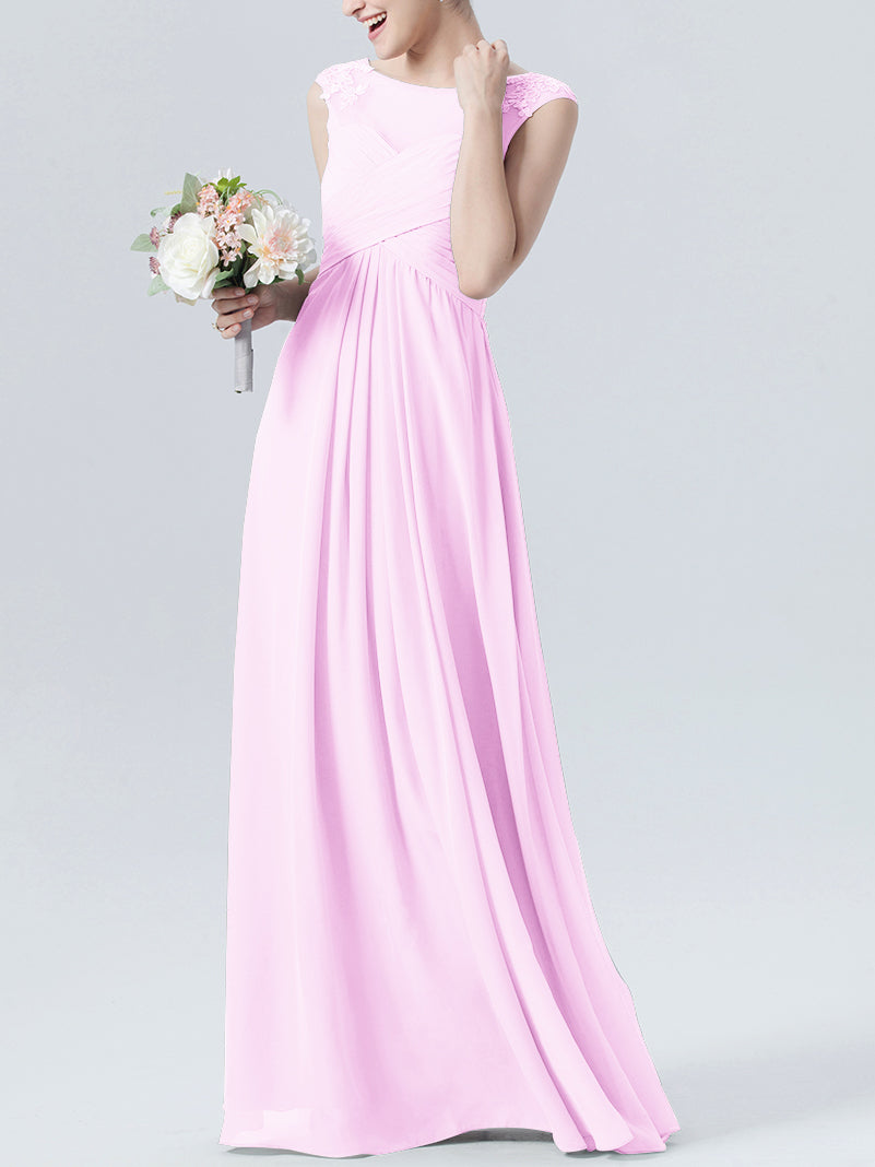 Lace Column Scoop Neck Sleeveless Bridesmaid Dress-MB0118313