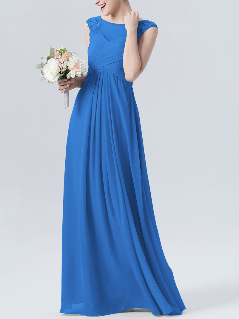 Lace Column Scoop Neck Sleeveless Bridesmaid Dress-MB0118313