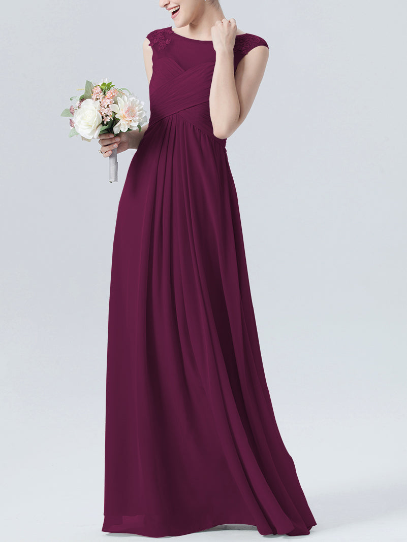 Lace Column Scoop Neck Sleeveless Bridesmaid Dress-MB0118313