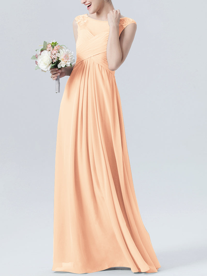 Lace Column Scoop Neck Sleeveless Bridesmaid Dress-MB0118313