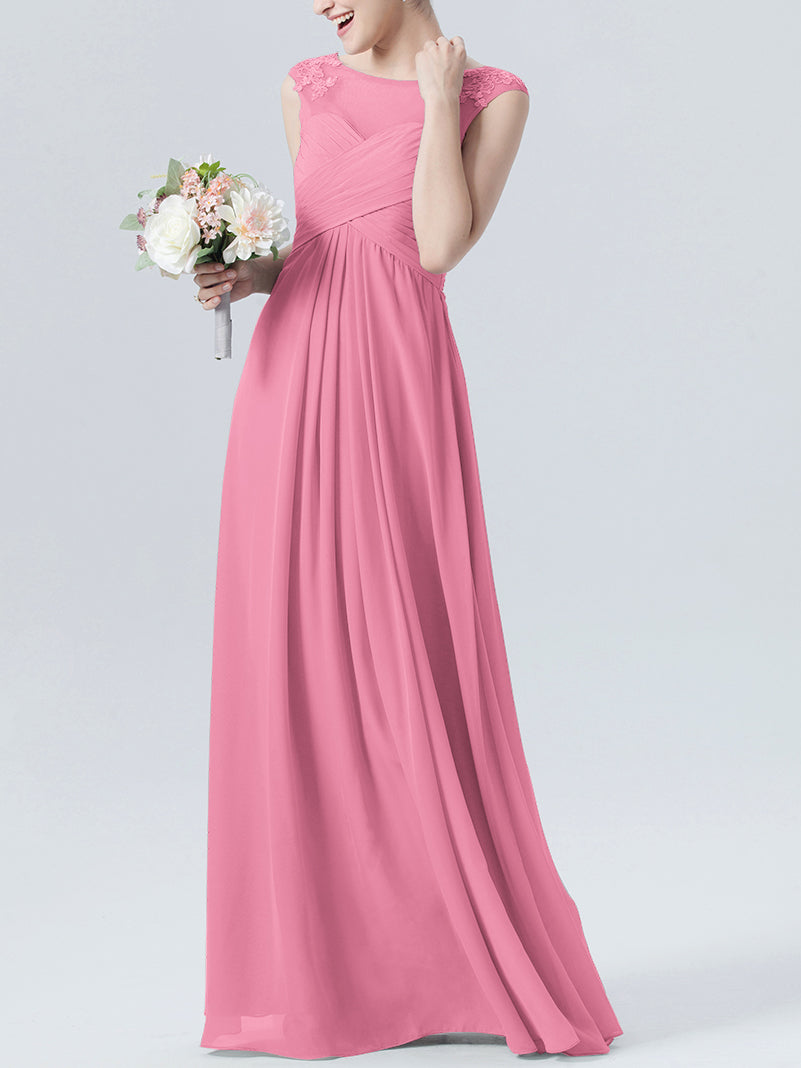 Lace Column Scoop Neck Sleeveless Bridesmaid Dress-MB0118313