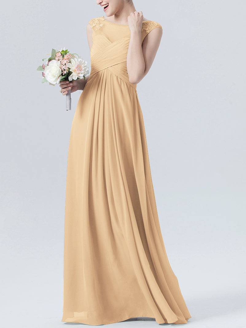 Lace Column Scoop Neck Sleeveless Bridesmaid Dress-MB0118313