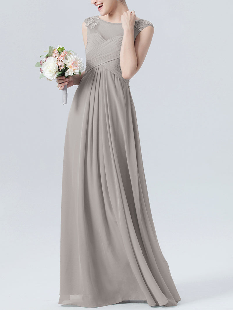 Lace Column Scoop Neck Sleeveless Bridesmaid Dress-MB0118313