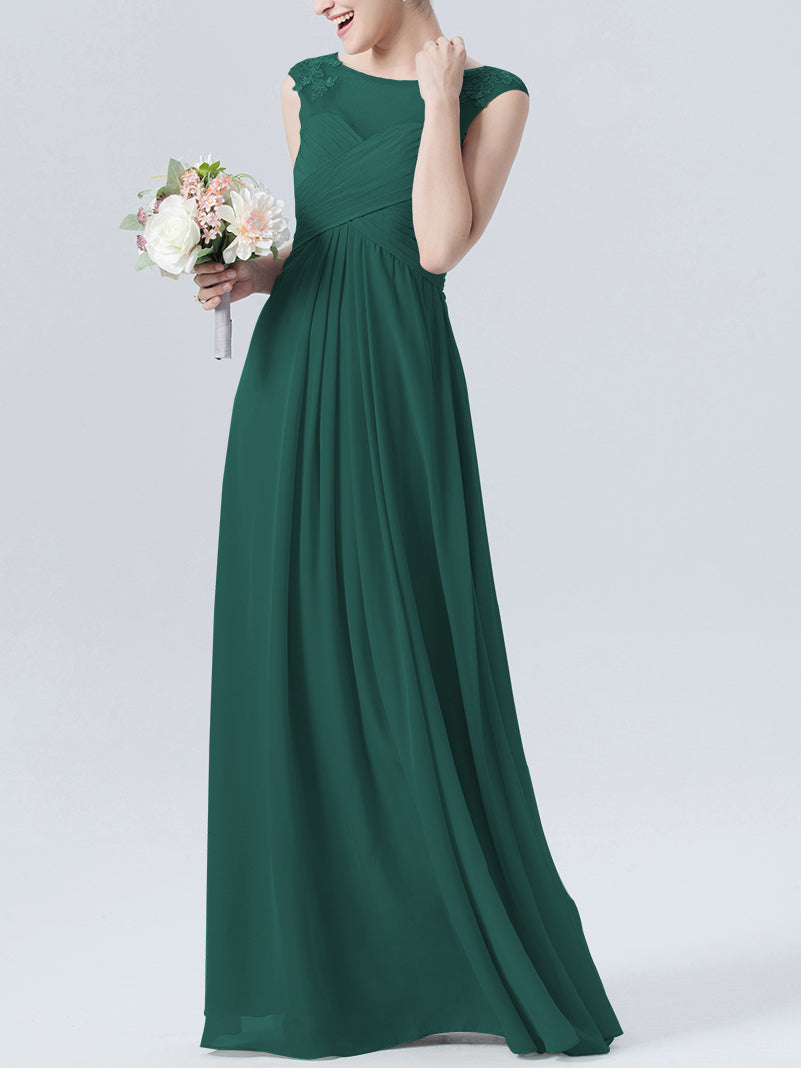 Lace Column Scoop Neck Sleeveless Bridesmaid Dress-MB0118313