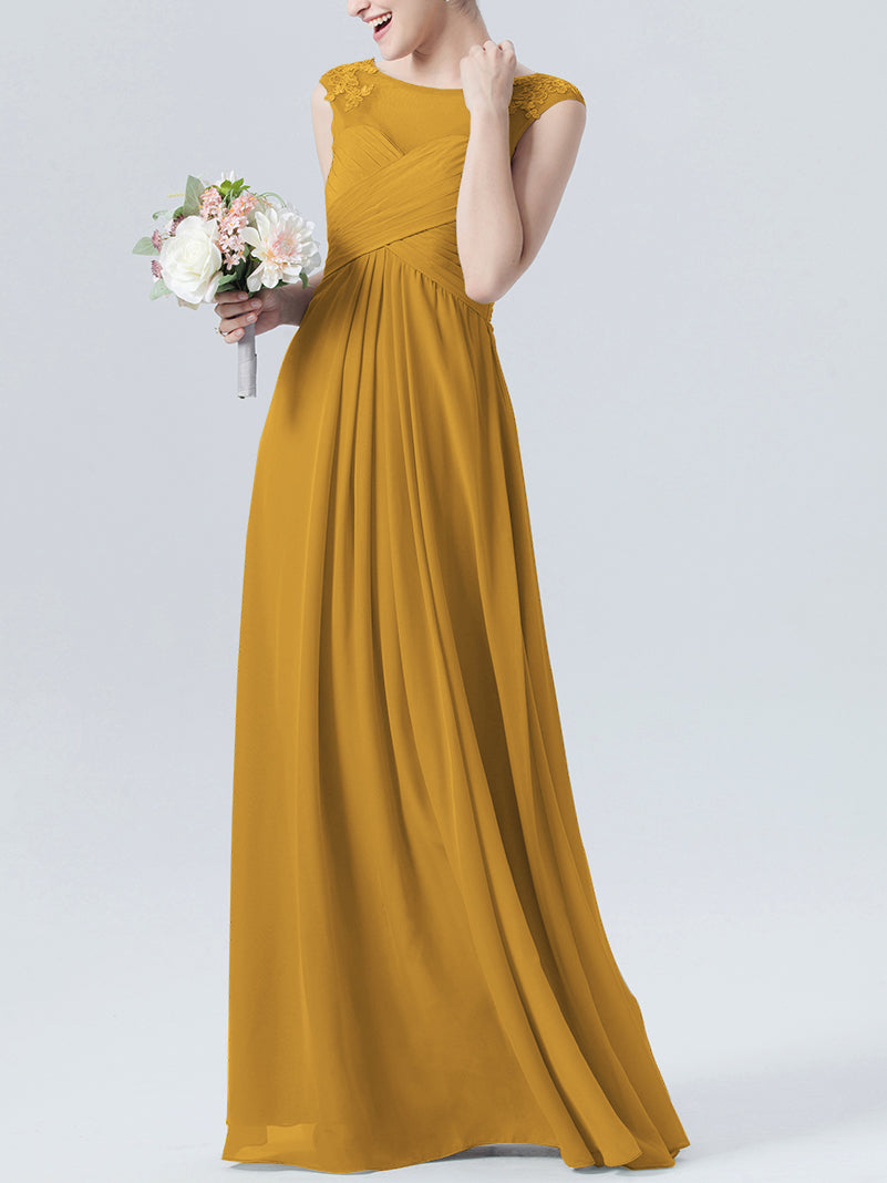 Lace Column Scoop Neck Sleeveless Bridesmaid Dress-MB0118313