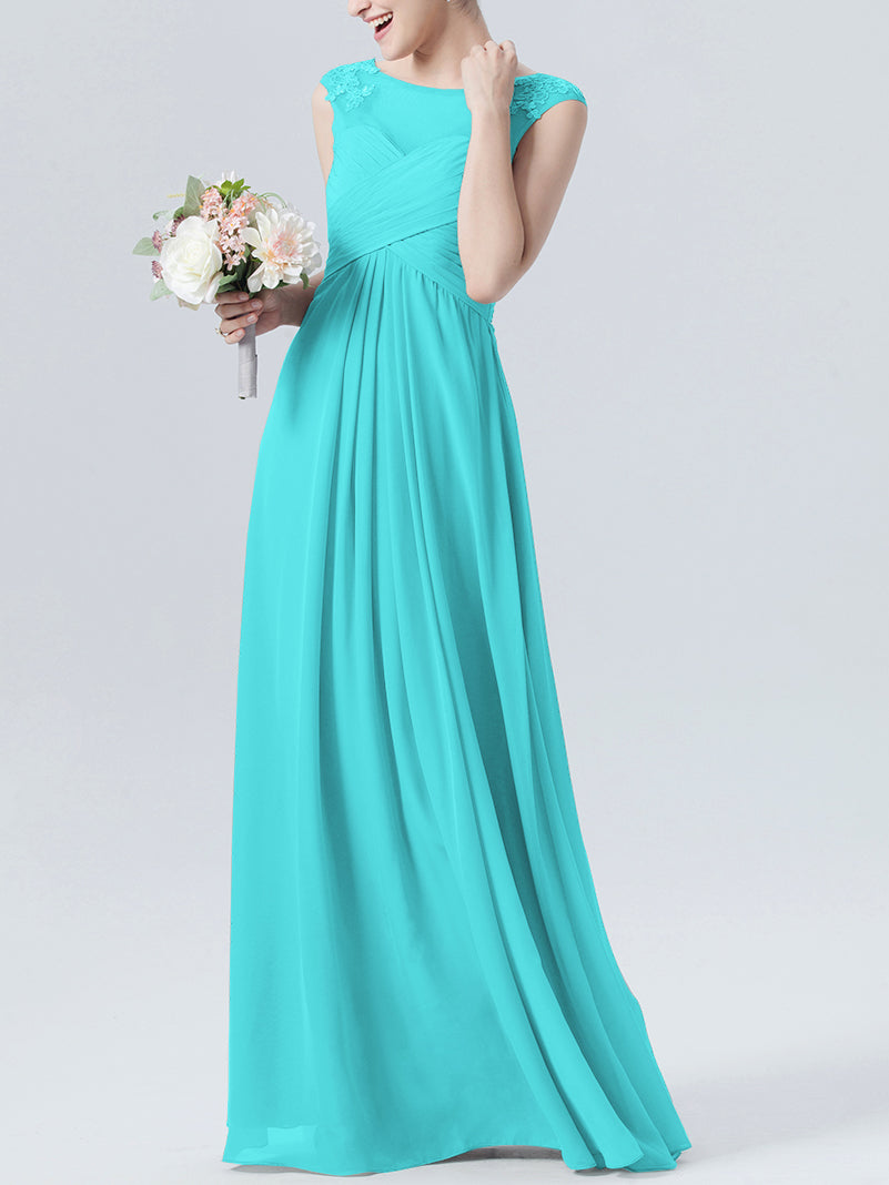 Lace Column Scoop Neck Sleeveless Bridesmaid Dress-MB0118313