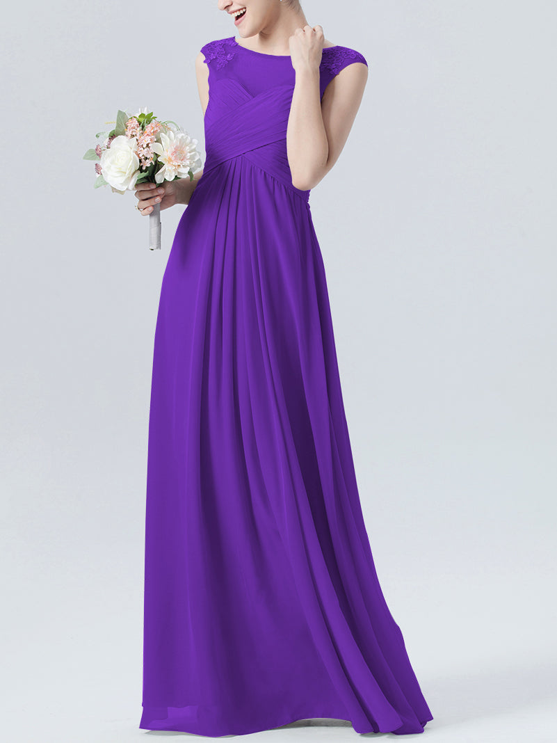 Lace Column Scoop Neck Sleeveless Bridesmaid Dress-MB0118313