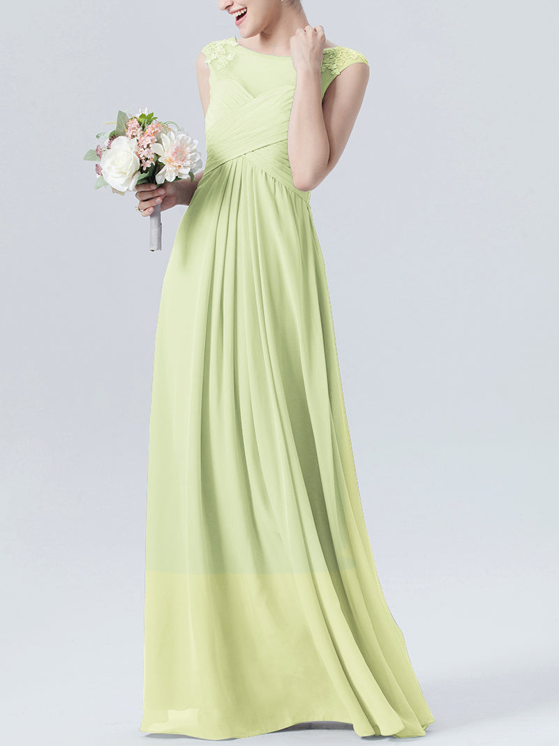 Lace Column Scoop Neck Sleeveless Bridesmaid Dress-MB0118313