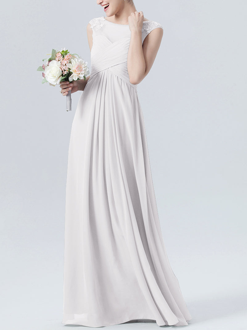 Lace Column Scoop Neck Sleeveless Bridesmaid Dress-MB0118313