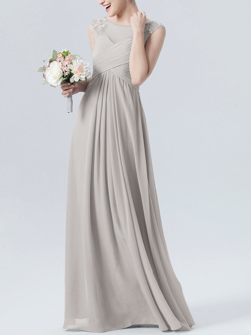 Lace Column Scoop Neck Sleeveless Bridesmaid Dress-MB0118313