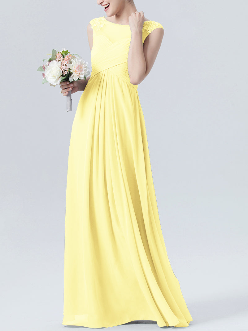 Lace Column Scoop Neck Sleeveless Bridesmaid Dress-MB0118313