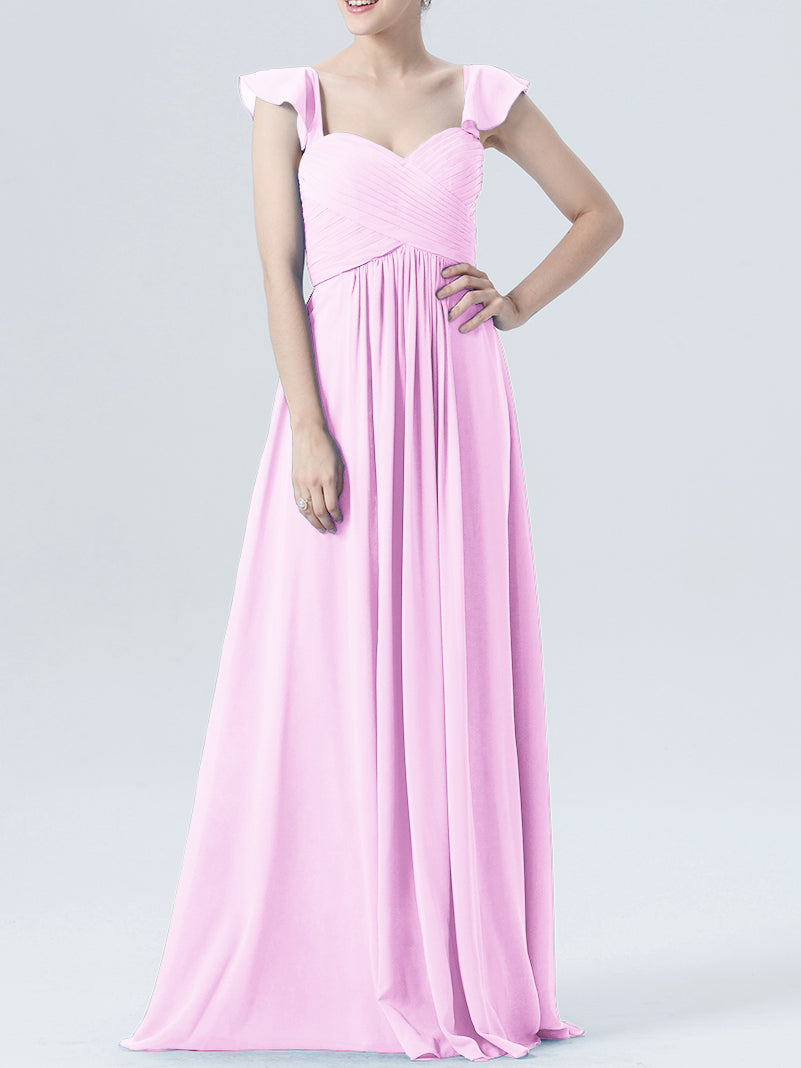 Chiffon Column Sweetheart Cap Sleeves Bridesmaid Dress-MB0118330