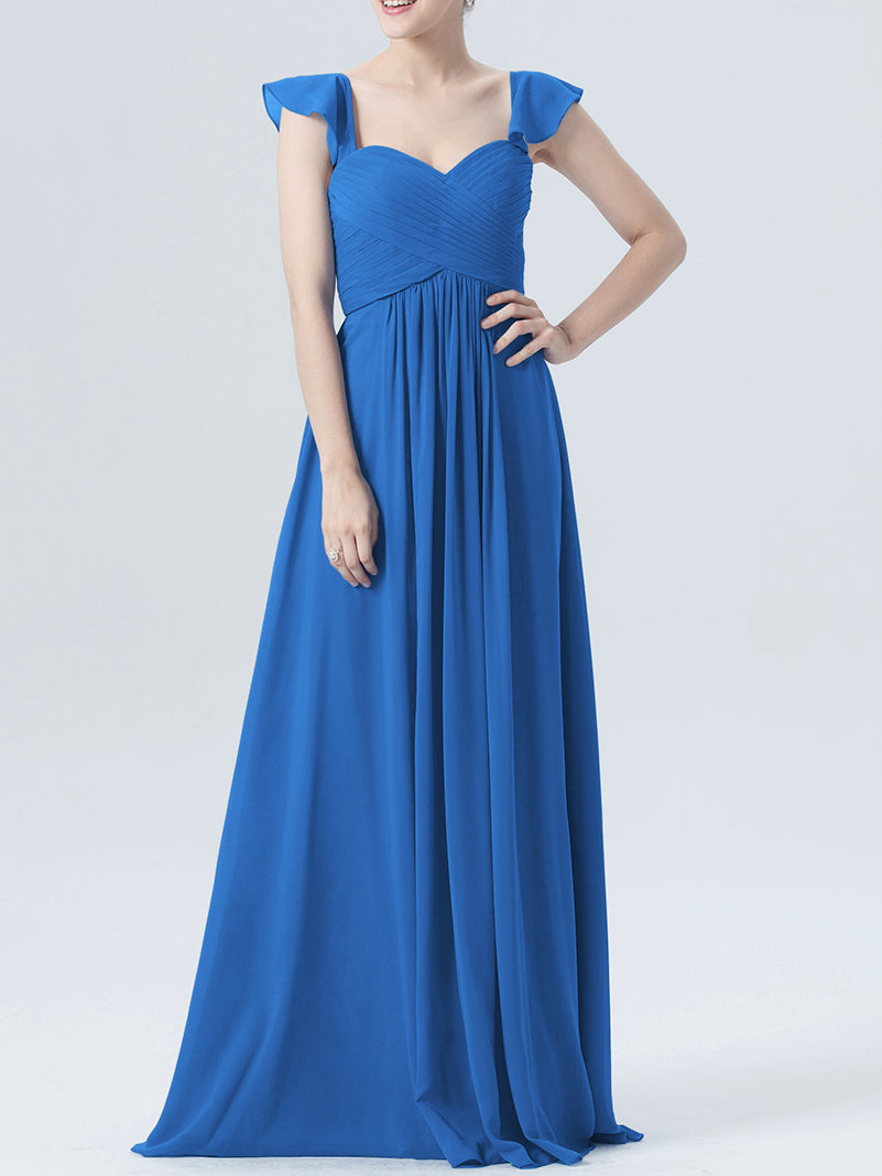 Chiffon Column Sweetheart Cap Sleeves Bridesmaid Dress-MB0118330