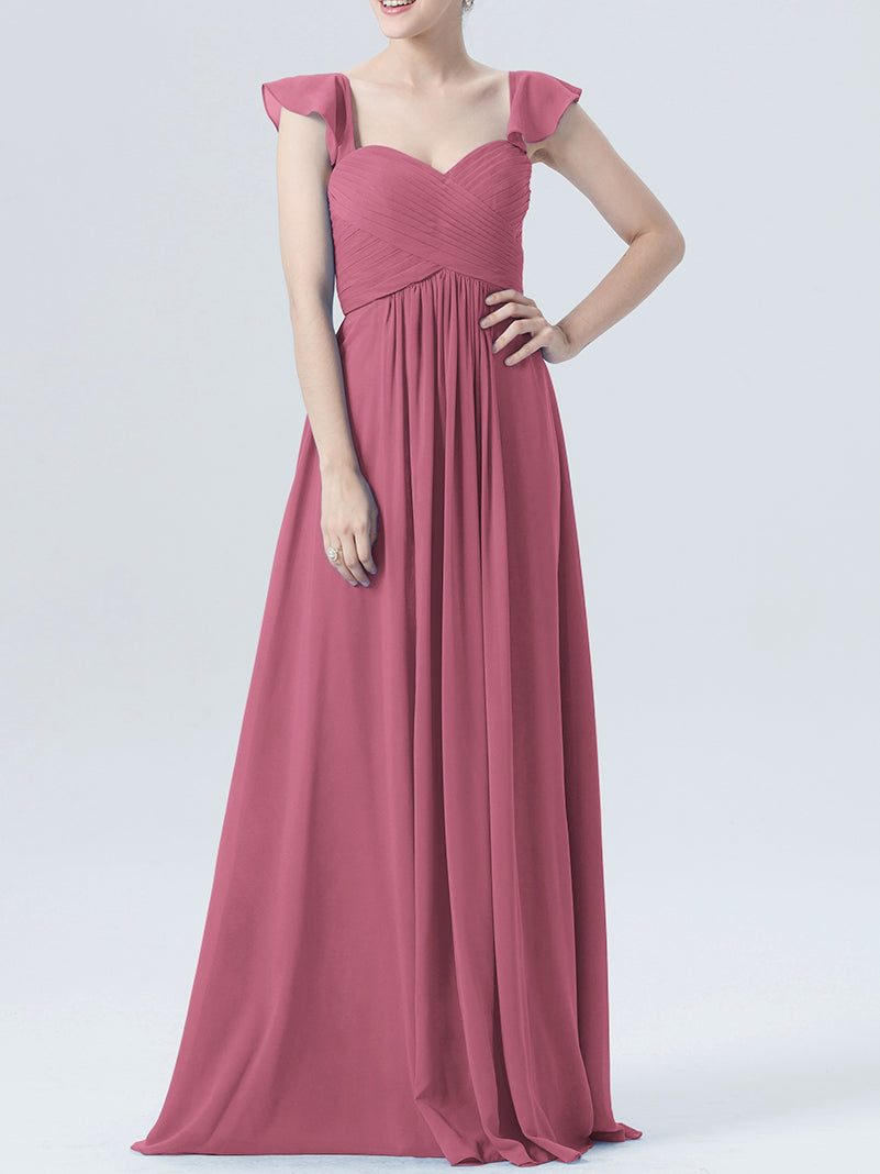 Chiffon Column Sweetheart Cap Sleeves Bridesmaid Dress-MB0118330