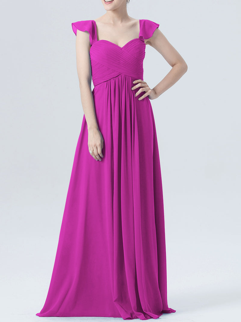 Chiffon Column Sweetheart Cap Sleeves Bridesmaid Dress-MB0118330