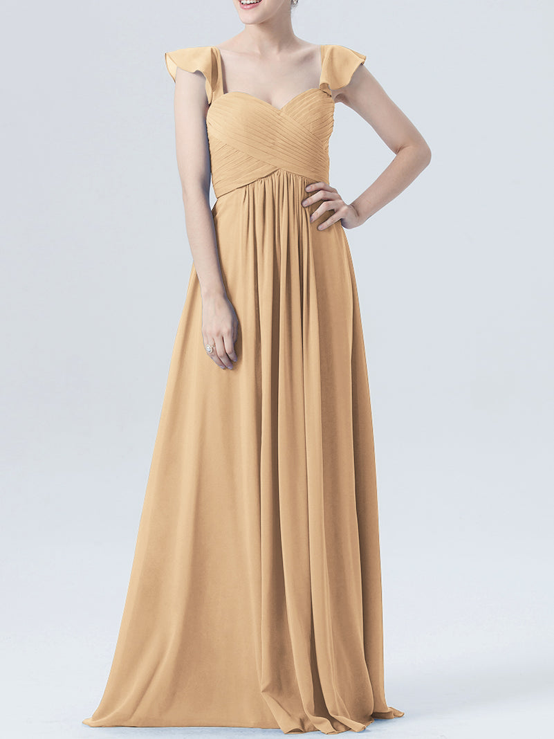 Chiffon Column Sweetheart Cap Sleeves Bridesmaid Dress-MB0118330