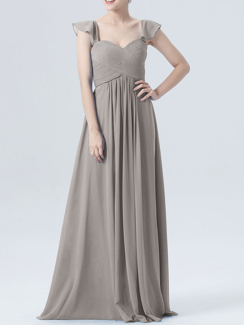 Chiffon Column Sweetheart Cap Sleeves Bridesmaid Dress-MB0118330