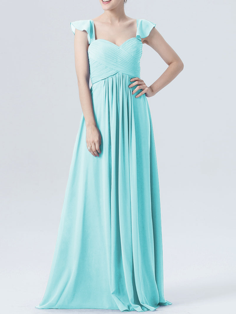 Chiffon Column Sweetheart Cap Sleeves Bridesmaid Dress-MB0118330