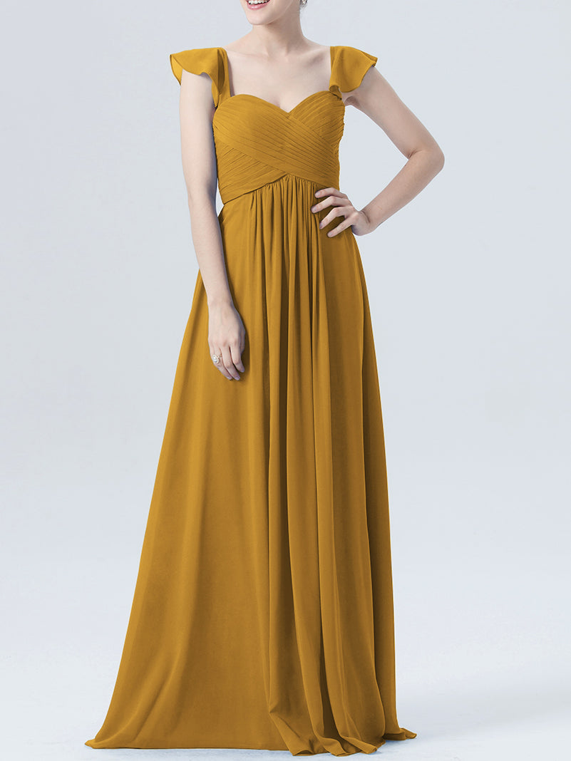 Chiffon Column Sweetheart Cap Sleeves Bridesmaid Dress-MB0118330