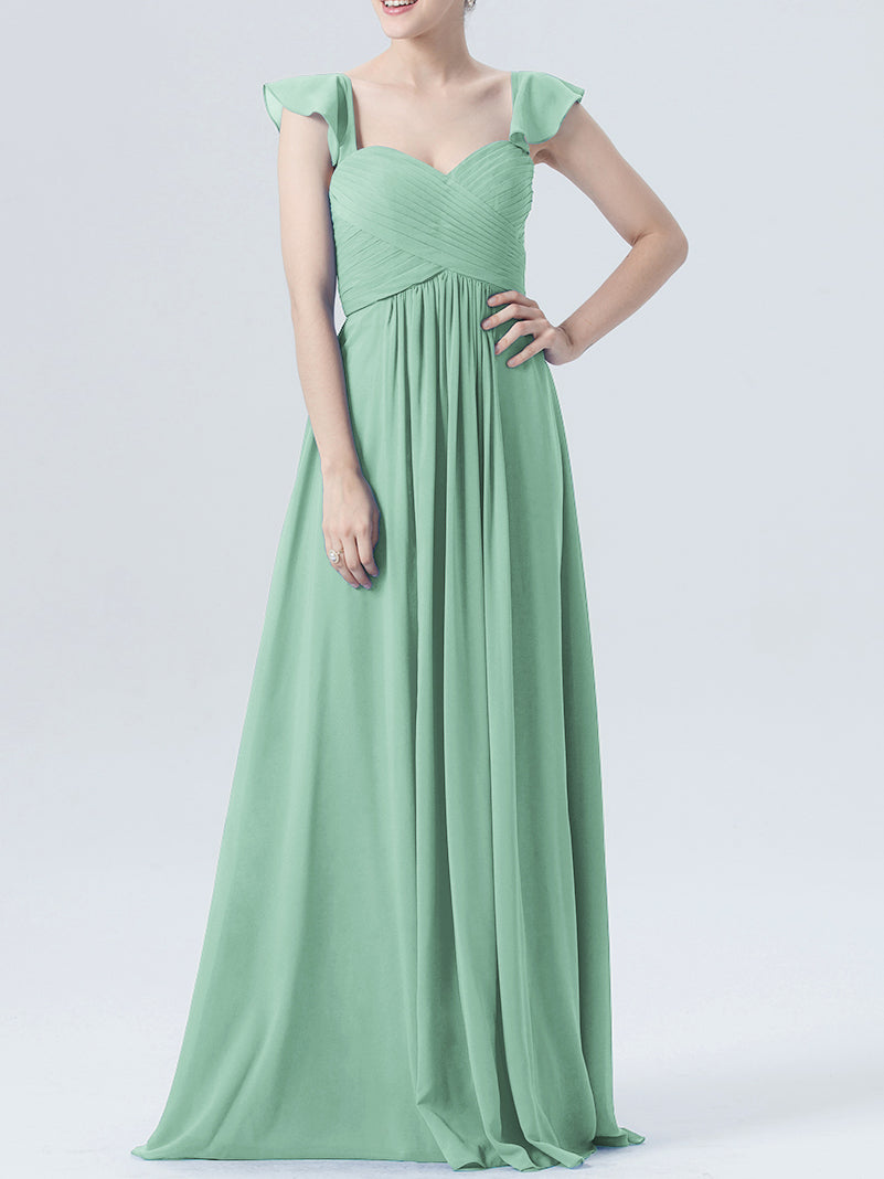 Chiffon Column Sweetheart Cap Sleeves Bridesmaid Dress-MB0118330