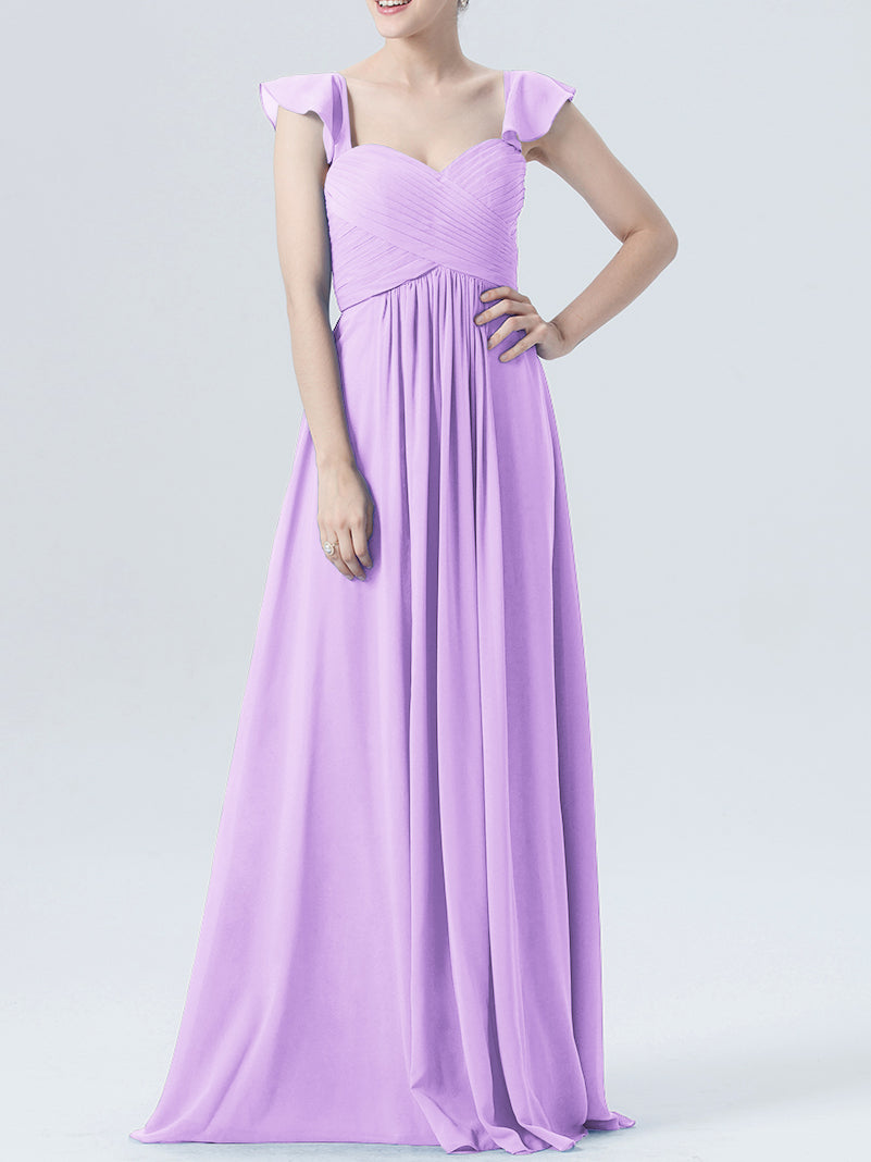 Chiffon Column Sweetheart Cap Sleeves Bridesmaid Dress-MB0118330