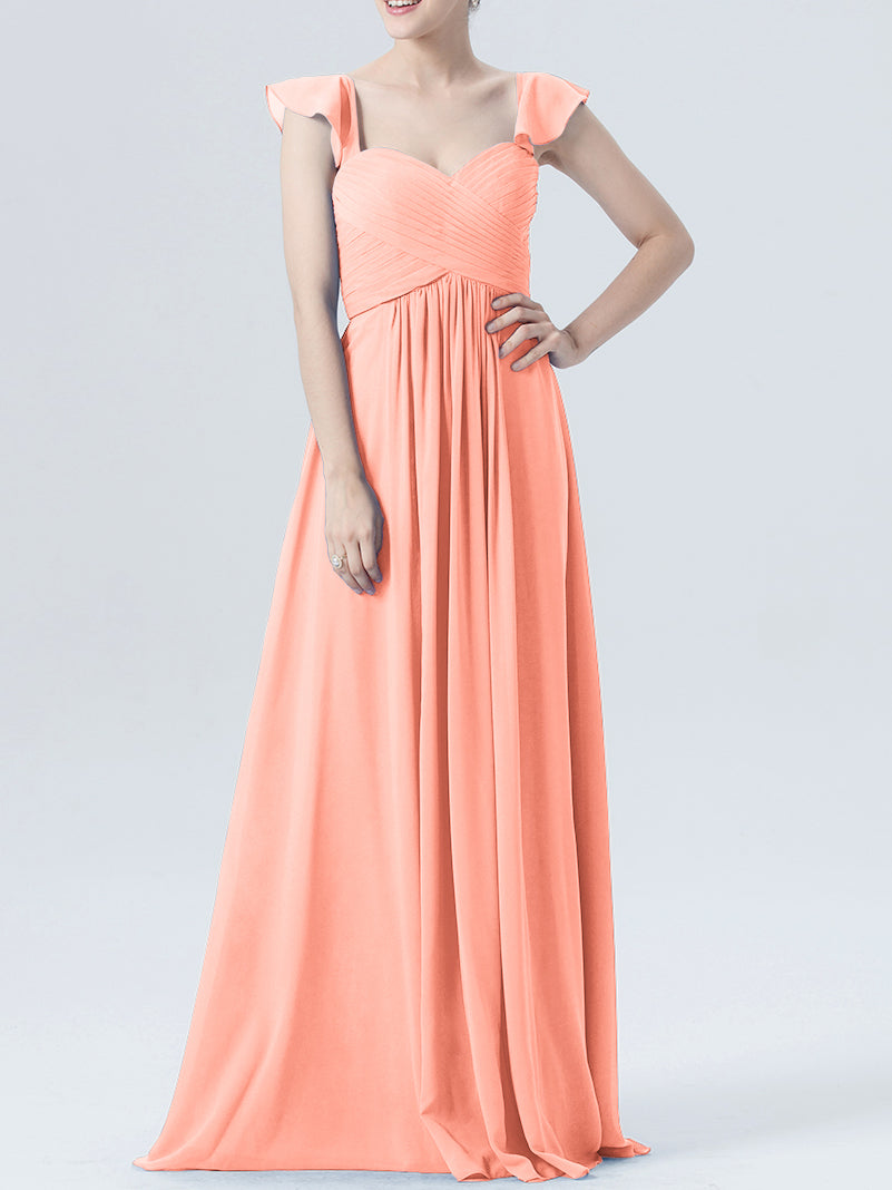 Chiffon Column Sweetheart Cap Sleeves Bridesmaid Dress-MB0118330