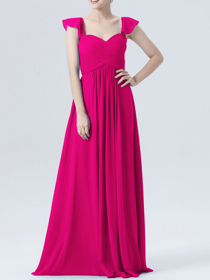 Chiffon Column Sweetheart Cap Sleeves Bridesmaid Dress-MB0118330