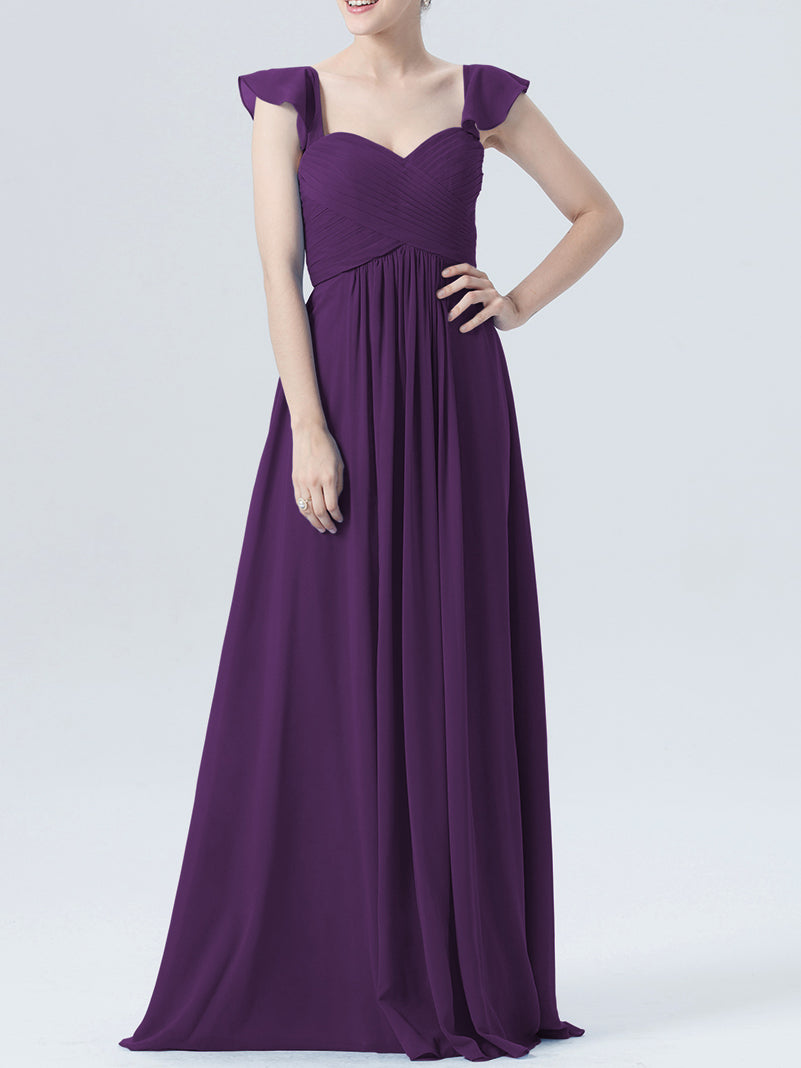 Chiffon Column Sweetheart Cap Sleeves Bridesmaid Dress-MB0118330