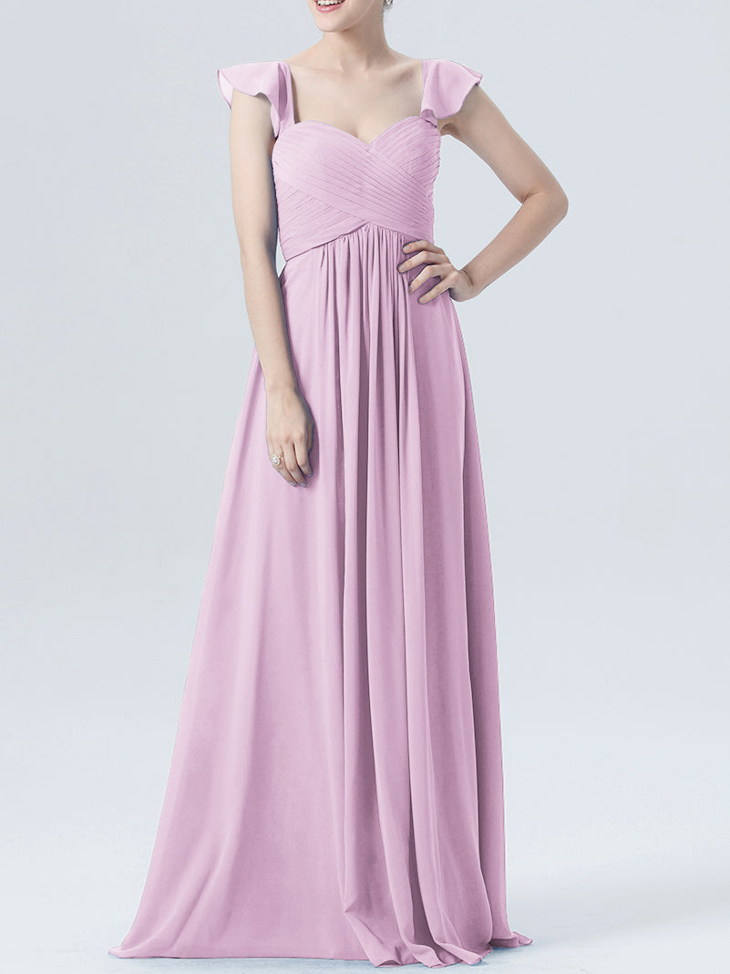 Chiffon Column Sweetheart Cap Sleeves Bridesmaid Dress-MB0118330