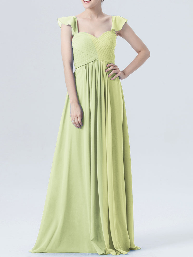 Chiffon Column Sweetheart Cap Sleeves Bridesmaid Dress-MB0118330